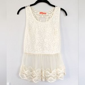 Floral Lace Coverup Boho Embellished Ivory Tank Top, Small
